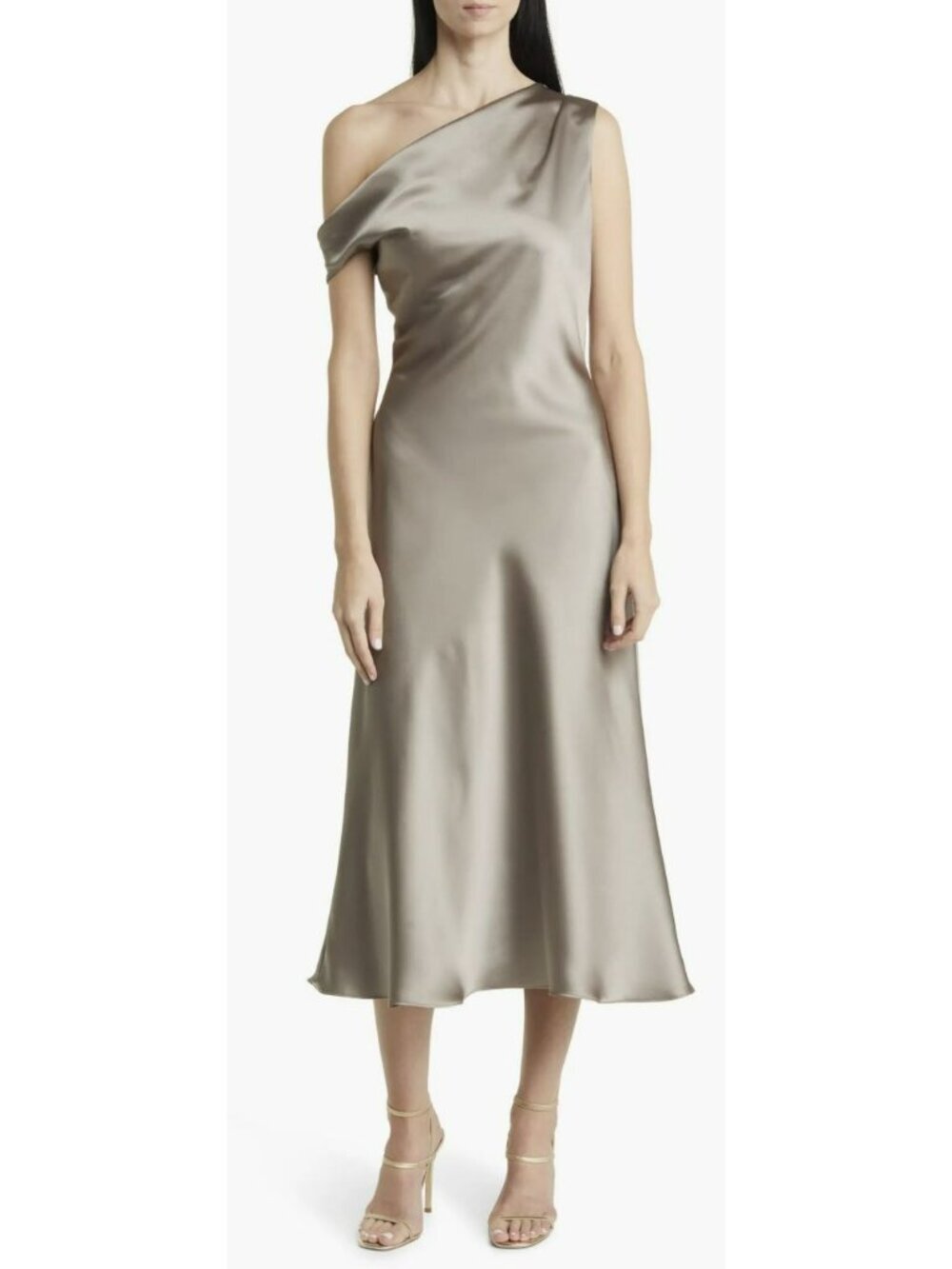 Amsale $360 Satin Midi One Shoulder Formal Dress Size 2 NWT